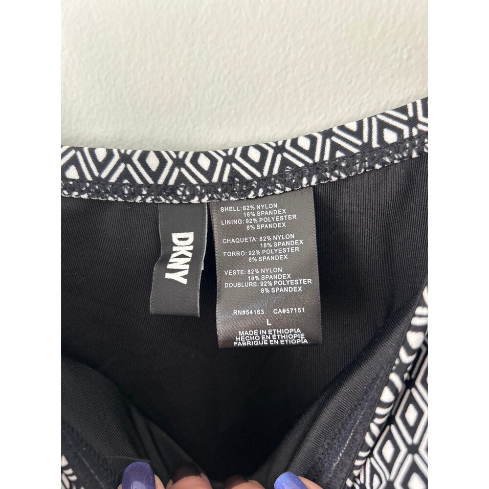 NWT DKNY Black and White Diamond Pattern One Piece Bathing Suit Large - Picture 8 of 8